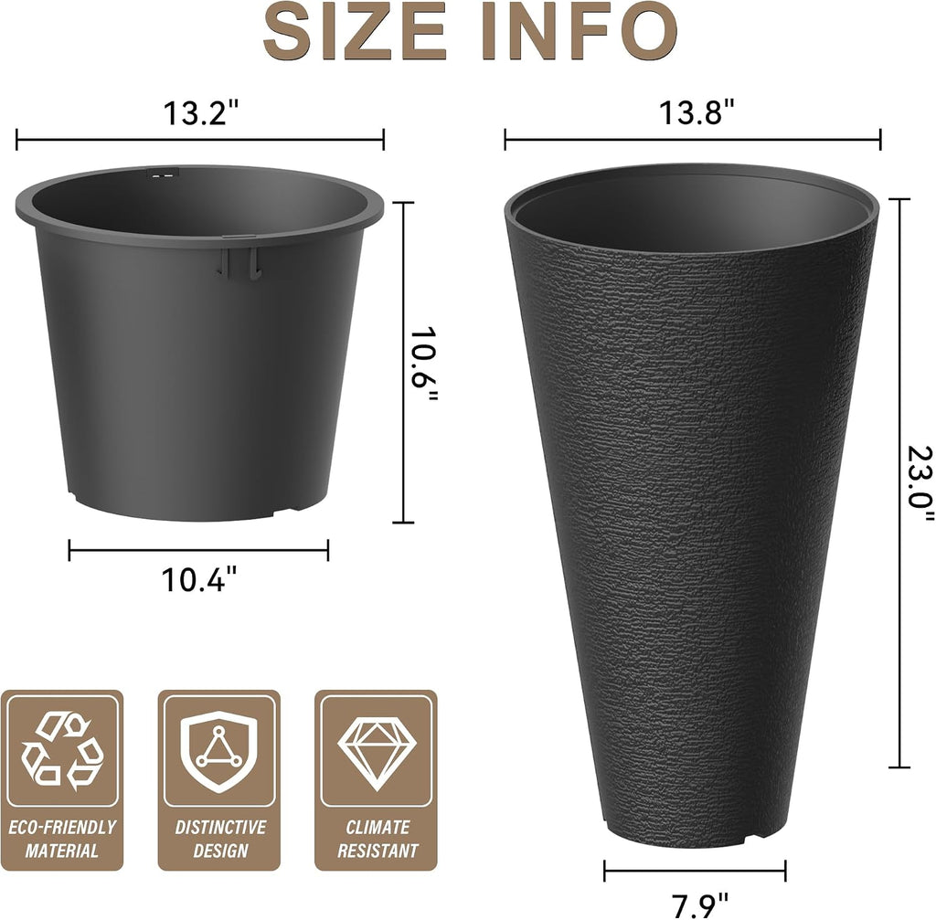 Kante Tall Round Planter Set of 2, 23' H Large Decorative Planter Pots for Outdoor Indoor Garden Patio Front Porch (Black)