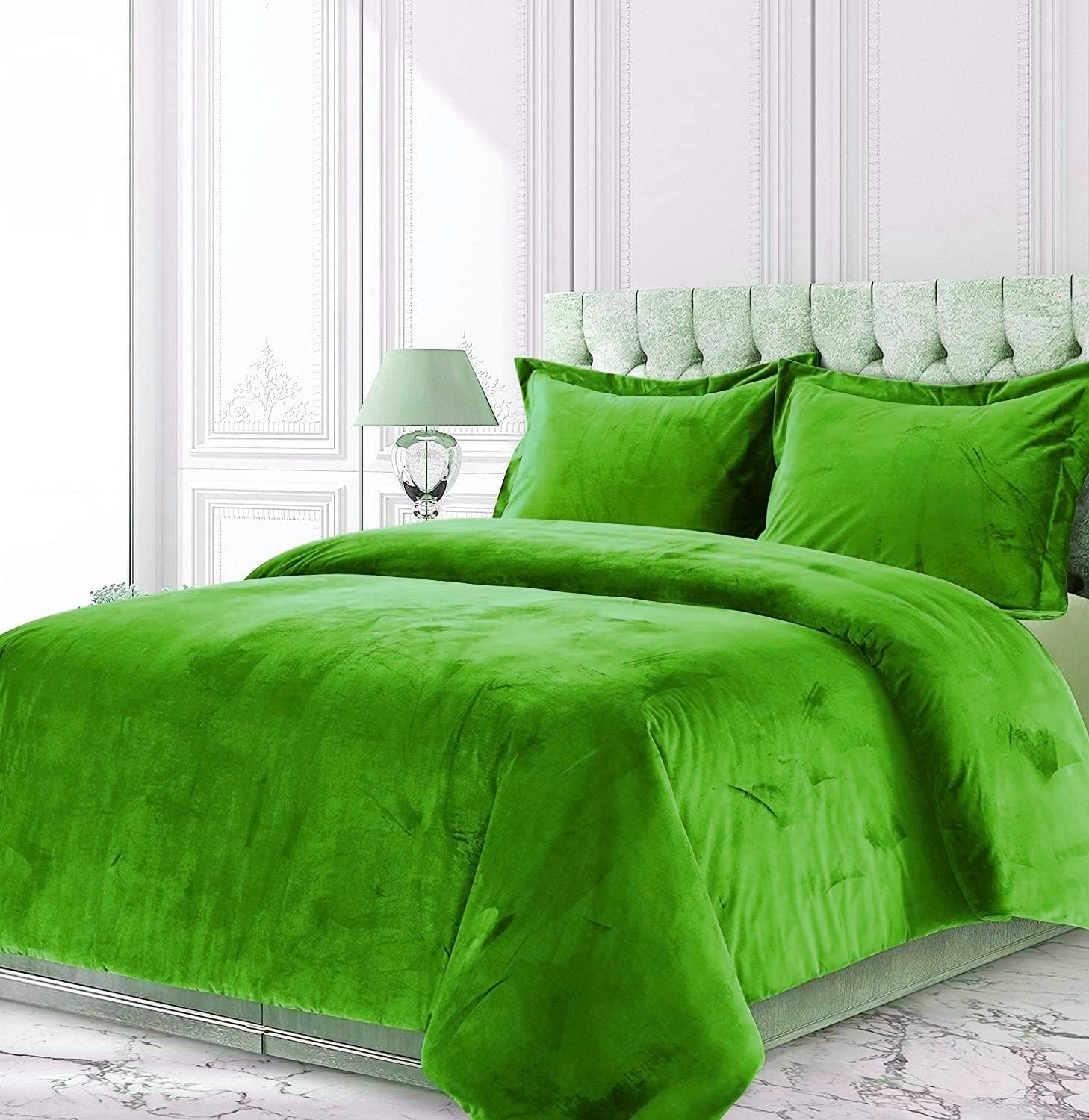 Velvet Comforter Set King 3 Piece (Comforter + 2 Pillowcases) Green 600 GSM