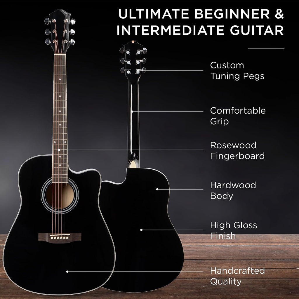 Best Choice Products 41in Beginner Acoustic Guitar Full Size All Wood Cutaway Guitar Starter Set w/Case, Strap, Capo, Strings, Picks - Black