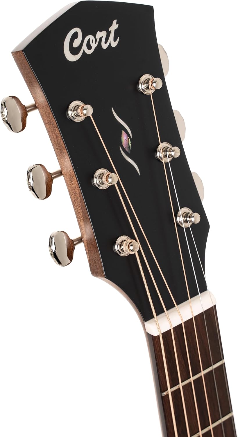 Cort Essence Series ES-GA4 Grand Auditorium Cutaway Acoustic Electric Guitar, Black Top Semi Gloss (GA4BTSG)