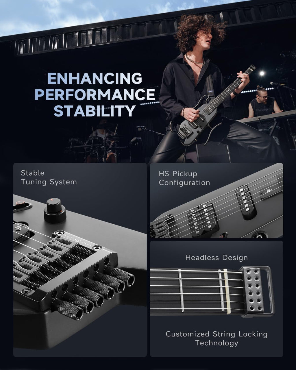 Donner HUSH X Electric Guitar Kit - Featherlight Travel Guitar with Easy Assemble Stands, Great for Travel and Practice, Mahogany Solid Body, Gig Bag, All Accessories, Black