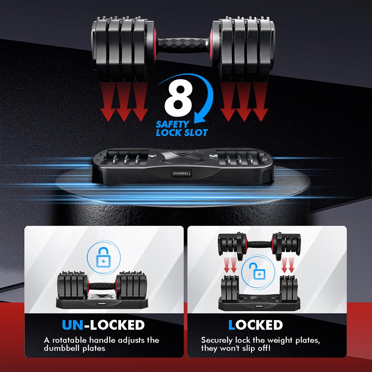 22.5lbs Adjustable Dumbbells, 5-in-1 Design for Full Body Workout, Space-Saving & Safe for Home Gym, Ideal for Beginners & Fitness Enthusiasts
