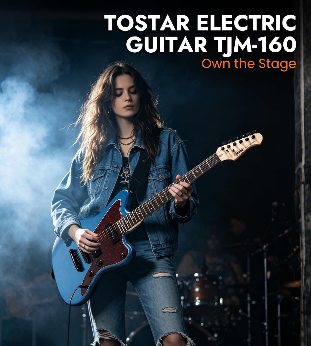 Tostar Electric Guitar: P90 Pickups, TOM Bridge & Smoked Matte Finish, 3-Way Switch, 39' Solid Body Electric Guitar for Intermediate Players, Guitarra Eléctrica Kit, Musical Birthday Gifts, Blue