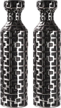 24.4 inch Tall Floor Vases Set of 2. Black Vase with Silver Geometric Patterns, Ceramics Modern Flower Vases for Living Room, Entryway, Indoor/Outdoor Decor, Large Vase for Home Decor