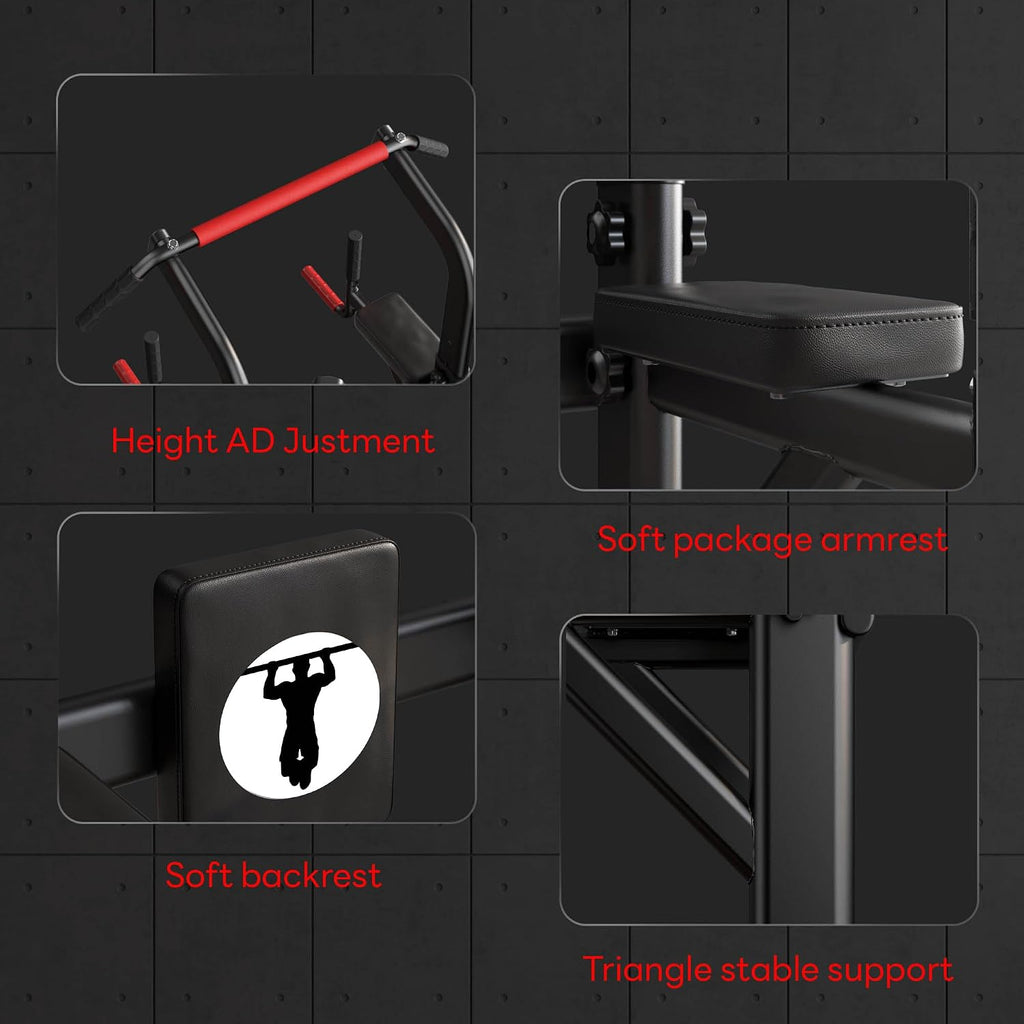 SogesPower Power Tower Pull Up Bar Station Multi-Function Adjustable Height Workout Dip Station Strength Training Equipment for Home Gym Fitness Equipment with Folding Multi-purpose Dumbbell Bench 330LBS