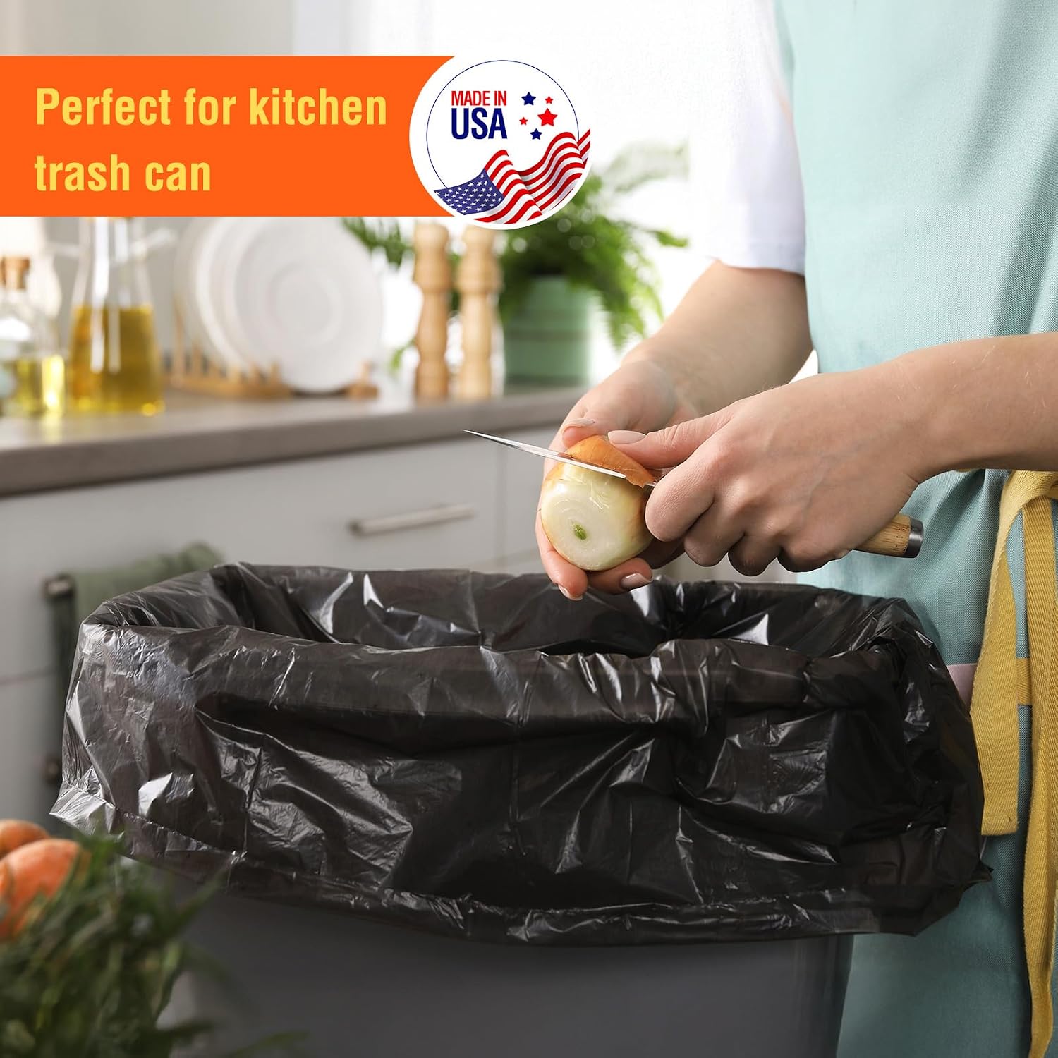 Delxo 30-33 Gallon Trash Bags, 1000 Count – 0.6 Mil Medium Duty Garbage Bags, Durable Plastic Bolsas para basura, Perforated Design– Made in USA for Kitchen, Yard, Office (Black)