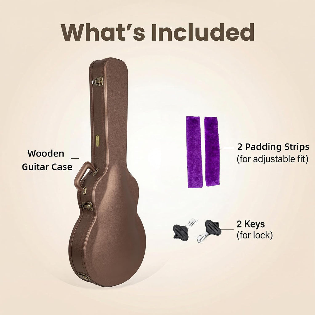 Crossrock Wooden Electric Guitar Case for 335 Style Semi-Hollow | Chocolate Brown Faux Leather, Purple Velvet Interior, Lock – Designer Series(CRW520SACB)