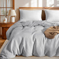 LBRO2M 100% France Linen Duvet Cover Set 3 Pcs Natural Flax Duvet Cover Set 2 Pillowcase 1 Duvet Cover with Zipper (Gray Queen)