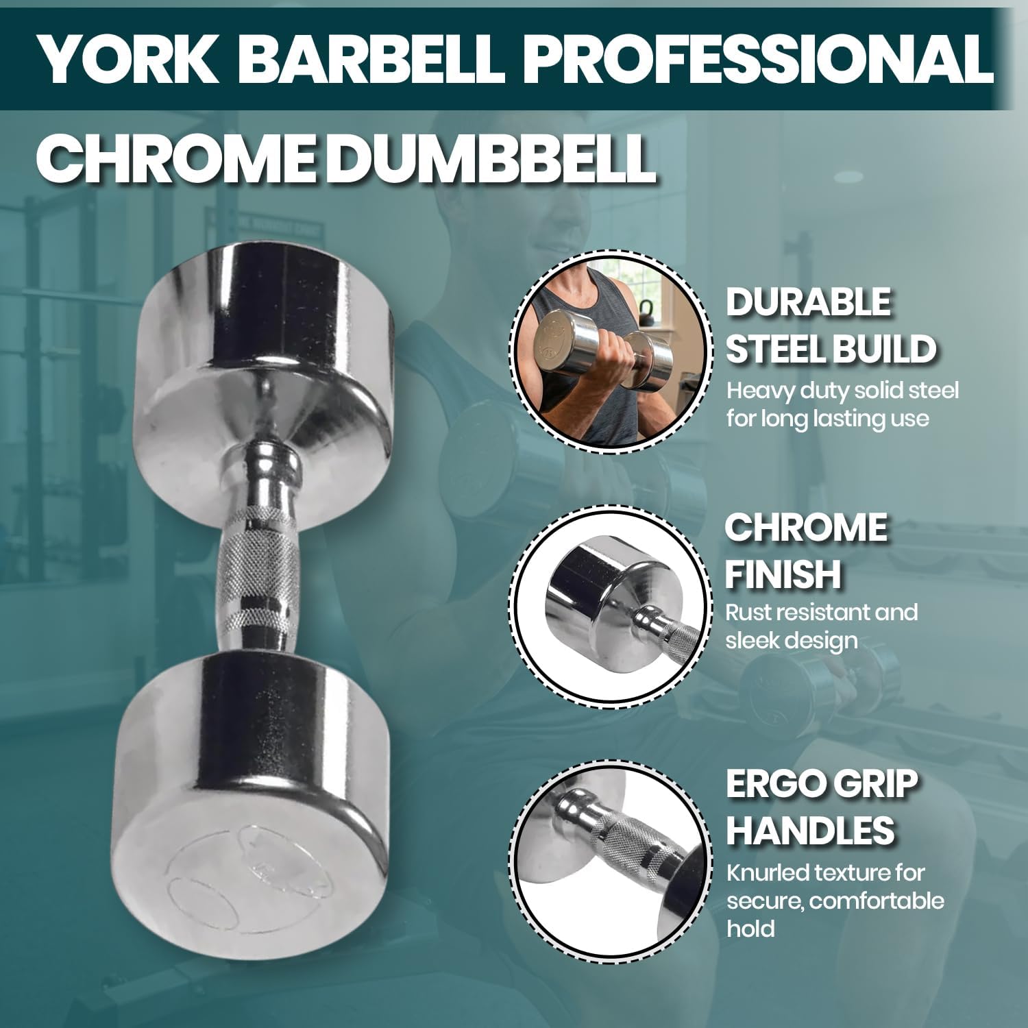 Professional Chrome Dumbbell with Ergo Grip, Heavy-Duty Solid Steel Knurled Handles Hand Weights for Exercise Muscle Toning Home Gym Workout and Training - 2.5 LB - 50 LB Pack of 1, 2 & 4