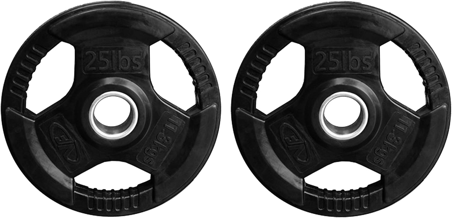 Valor Fitness OP Olympic Weight Plates Coated Rubber Weights w/Weight Plate Set, Barbell Weights w/Grips for Home Gym