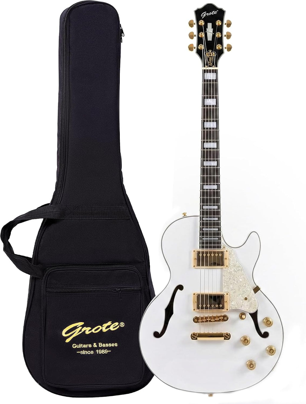Grote LPF-001 Semi-Hollow Body Electric Guitar Coils Splitting with Gigbag (White)