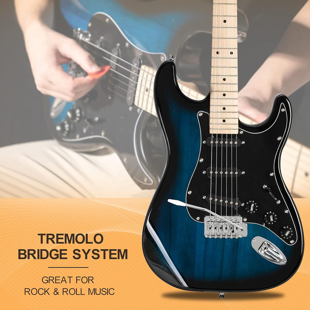 GLARRY Full Size Electric Guitar for Music Lover Beginner with 20W Amp and Accessories Pack Guitar Bag (DARK BLUE, 39' Right Handed)