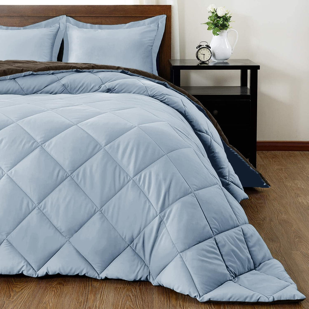 Designer Reversible Comforter California King (98 x 116) Inches Size Brown/Blue Down Alternative 100% Egyptian Cotton with 2 Pillow Cases, 3 PCS Set