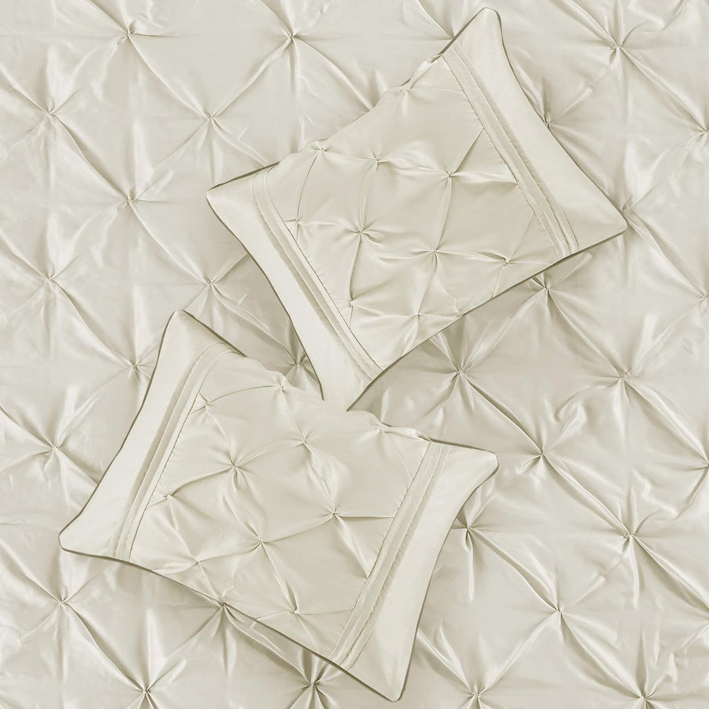 Madison Park Laurel Cozy Comforter Set - Traditional Tufted Faux Silk Design, All Season Down Alternative Bedding with Matching Shams, Decorative Pillow, Ivory King(104'x92') 7 Piece
