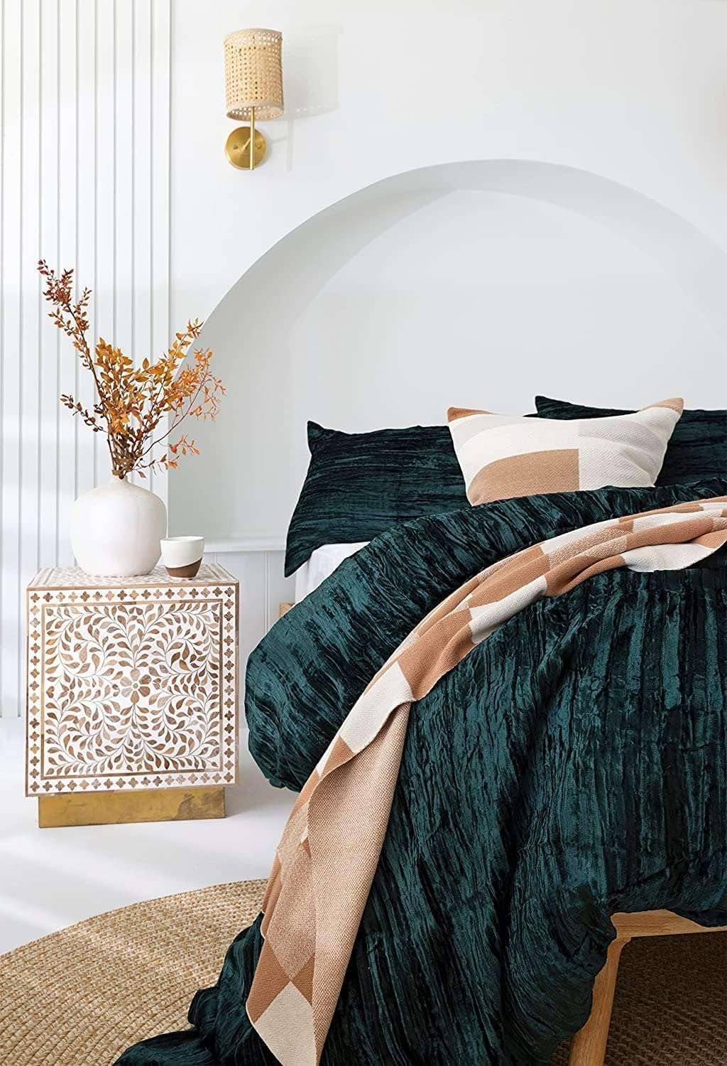 The Harry Creations 3 Pcs Set Solid Pattern Velvet Bedding Ultra Donna Crushed Luxury Boho Duvet Cover (Crush- Emerald Green, Super King Plus 114' x 118')