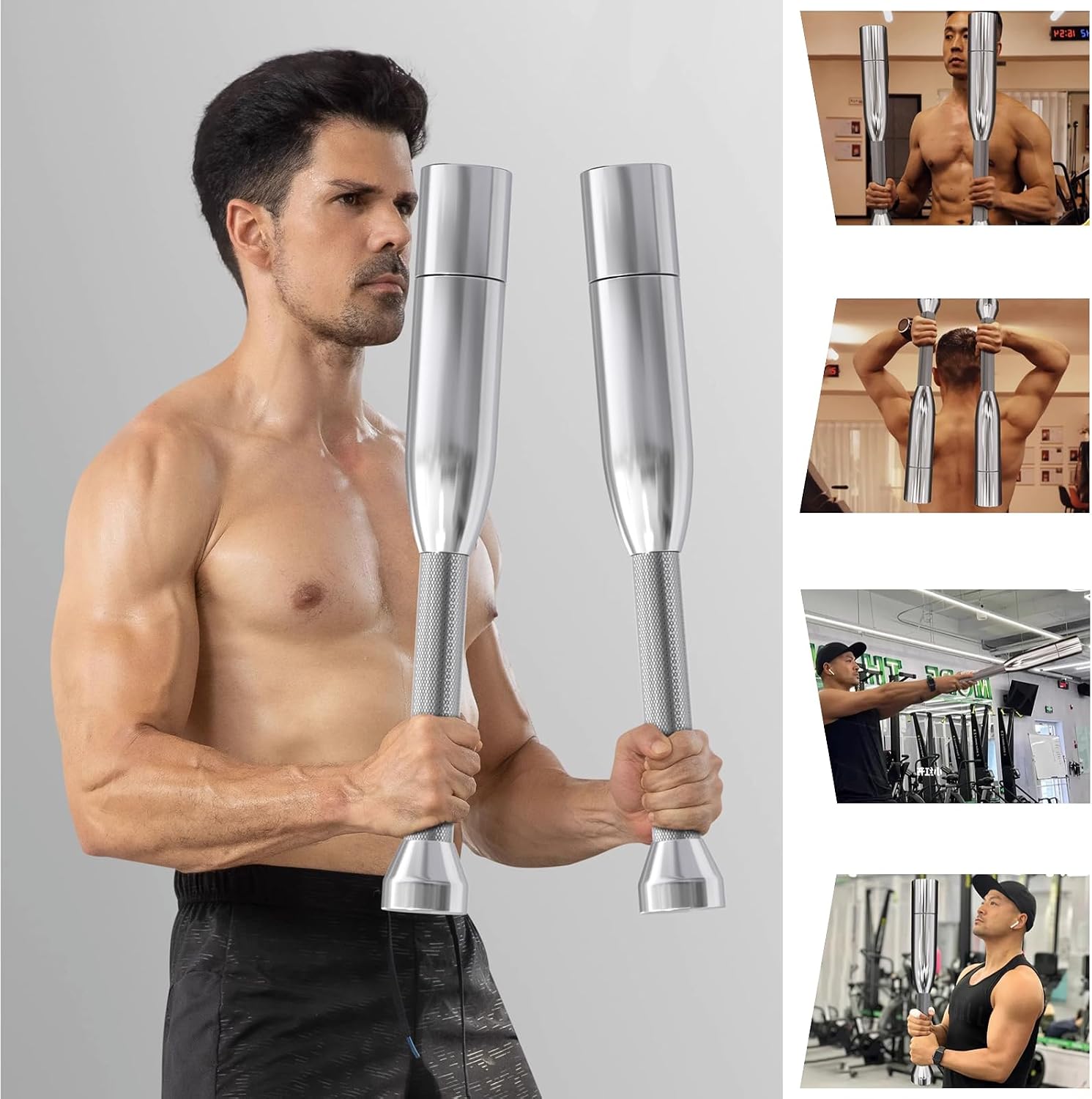 Adjustable Training Steel Indian Clubs Macebell 8.8Lb-17.6Lb, 13.2Lb-22Lb, 17.6Lb-30.9Lb, Cross Training Equipment for Muscle Building Aerobic Fitness, Men Women Weightlifting,6_10KG