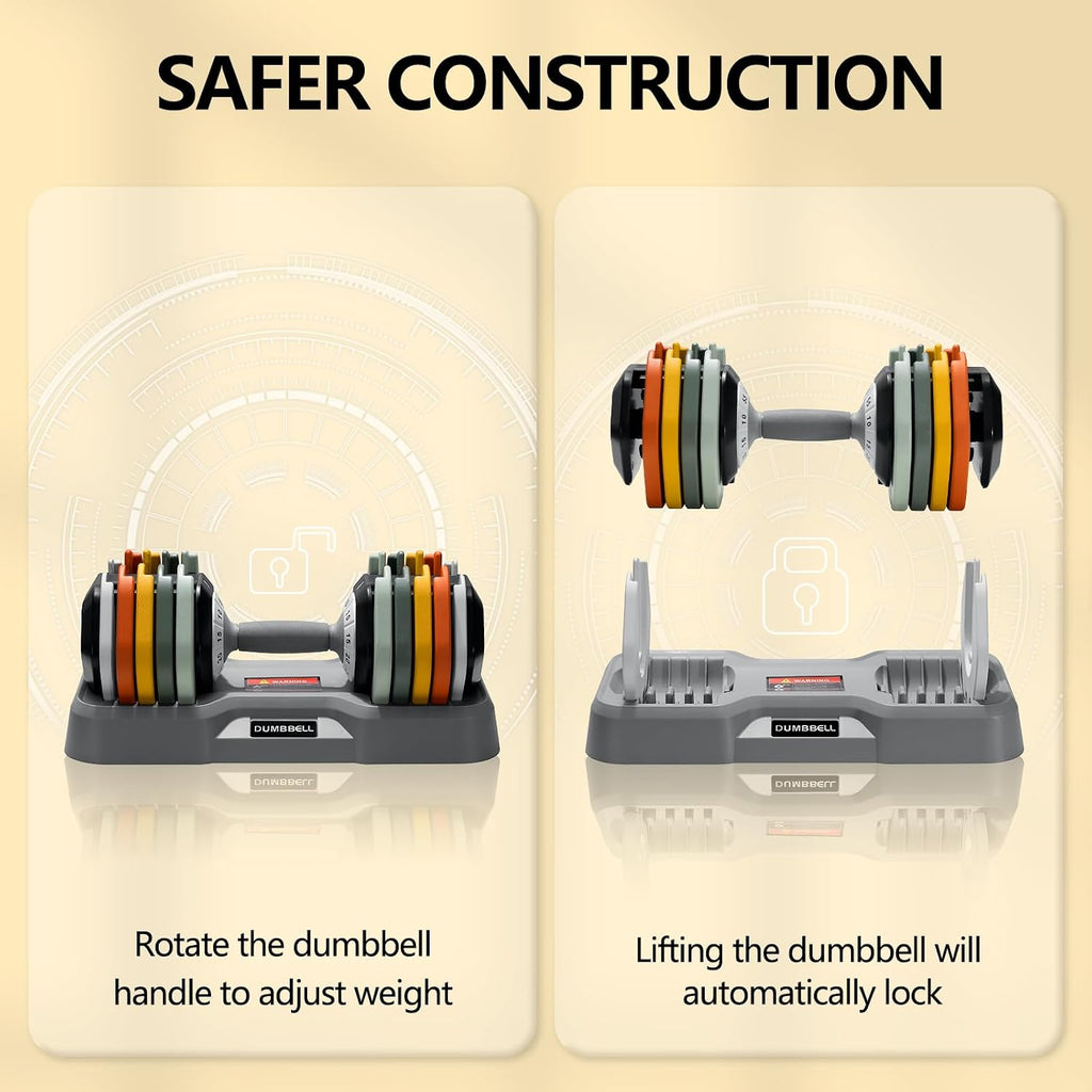 AOTOB Adjustable Dumbbell Set 25/55 Lbs (Pair), Fast Weight Adjustment with Anti-Slip Turning Handle, Space-Saving for Home Gym, Strength Training Equipment for Men & Women