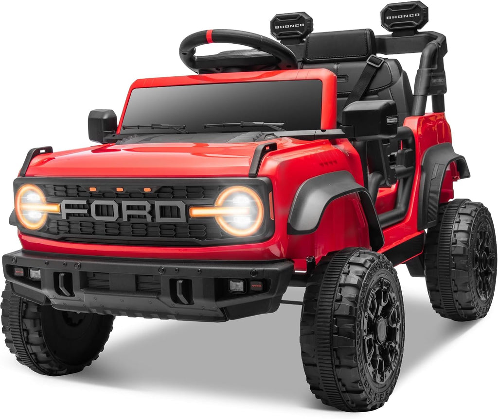 ENYOPRO 12V Kids Ride on Car Licensed Ford Bronco Raptor, Toddler Electric Car with Remote Control, Battery Powered Ride on Toy Truck w/LED Lights, Music Player, Horn, Seat Belt, Soft Start (Red)