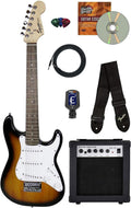 Fender Squier 3/4-Size Kids Mini Strat Electric Guitar - Sunburst Bundle with Amplifier, Cable, Tuner, Strap, Picks, and Austin Bazaar Instructional DVD