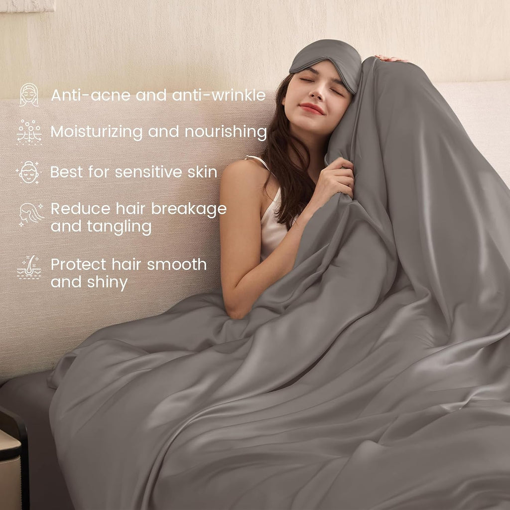 THXSILK 100% Pure Mulberry Silk Duvet Cover Set 3 Piece, 6A+ Grade Luxury Soft Bedding Silk Sheets for Hair and Skin, 1 Pcs Duvet/Quilt/Comforter Cover with 2 Zippered Pillowcases (Charcoal, Twin)