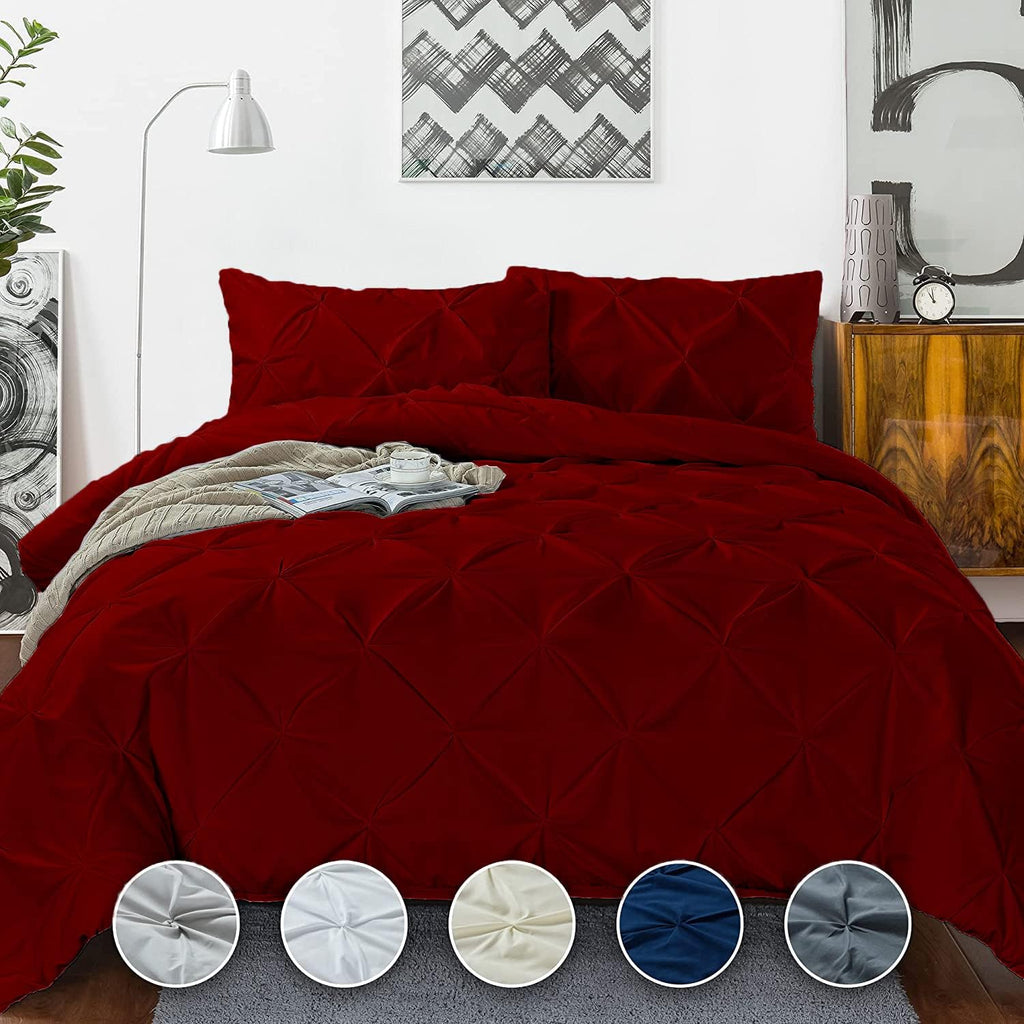 Crown Collection 1000-TC Hypoallergenic Ultra Soft Design 100% Egyptian Cotton Pinch Plated Duvet Cover with Zipper Colser & 2pcs Pillow Case Set (Oversize 98x120, Burgundy)