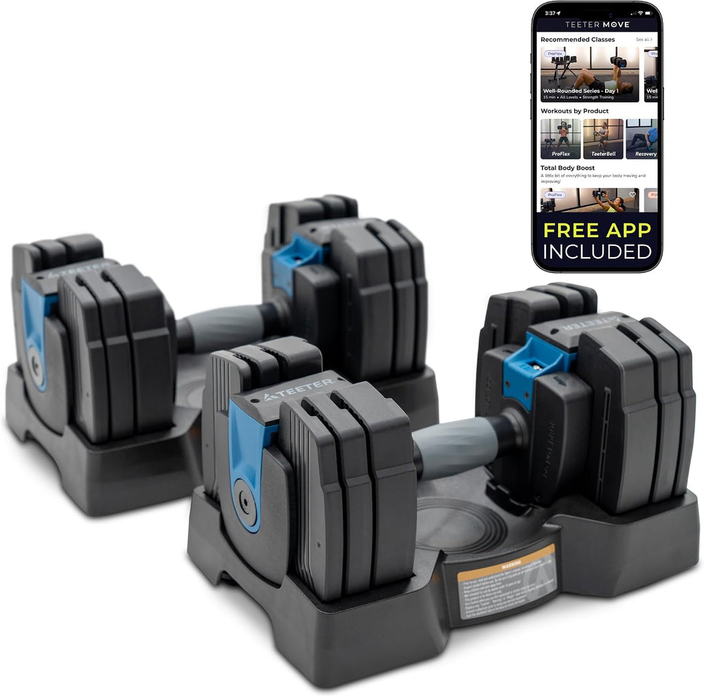 Teeter ProFlex 432 Adjustable Dumbbell Weight Set, 8 in 1 Free Weights 4 to 32lb, Quick-Set Grip Handles, Home Gym Space Saver (New in 2024)