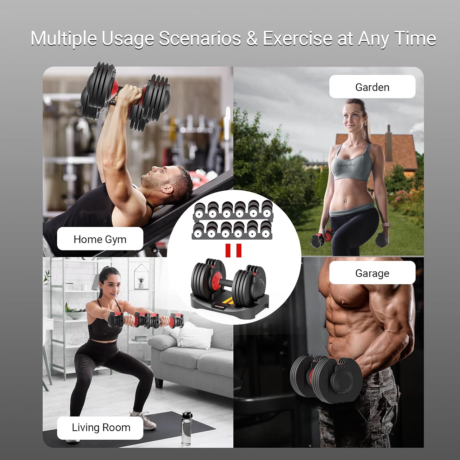 Adjustable Dumbbells 25/52.5 lbs, 9/15 in - Adjustable Weight Dumbbell Set for Full Body Exercise Training Fitness Workout in Home Gym