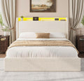 Queen LED Bed Frame with 4 Storage Drawers and Storage Headboard, Soft Boucle Upholstered Platform Bed Frame with Charging Station and USB Ports, Solid Wood Slats Support, No Box Spring Needed, Cream