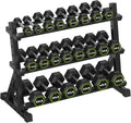 HANDBODE 3-Tier Dumbbell Rack Stand, 1000LB Capacity Storage Rack, Weight Rack for Dumbbells, Kettlebell, 390–700 lb Rubber Coated Fixed Weight Sets, Home Gym Strength Training Equipment