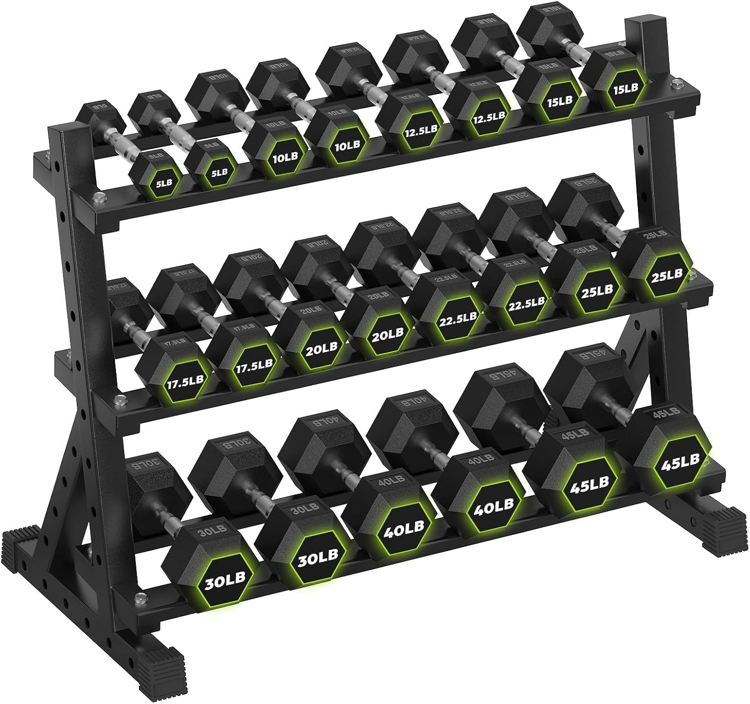 HANDBODE 3-Tier Dumbbell Rack Stand, 1000LB Capacity Storage Rack, Weight Rack for Dumbbells, Kettlebell, 390–700 lb Rubber Coated Fixed Weight Sets, Home Gym Strength Training Equipment