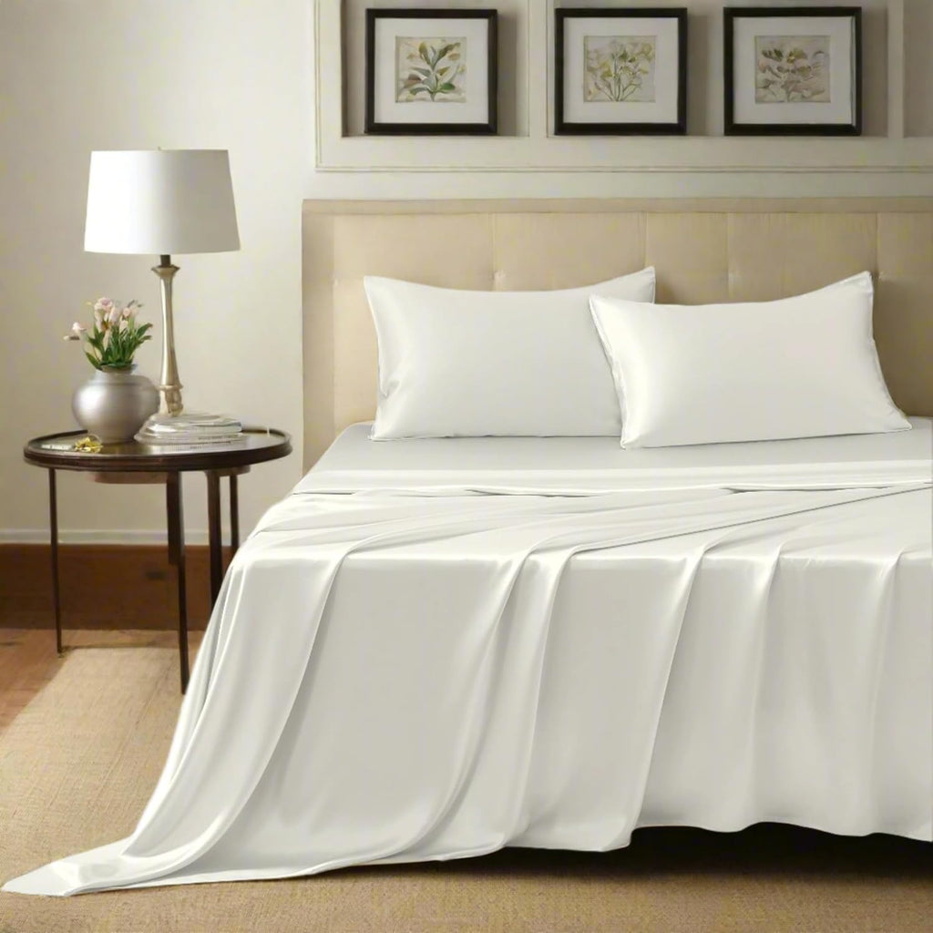 Mulberry Park 100% Pure Mulberry Silk 4-Piece Sheet Set - 19 Momme, Grade 6A - Oeko-TEX Certified - Ivory, Queen