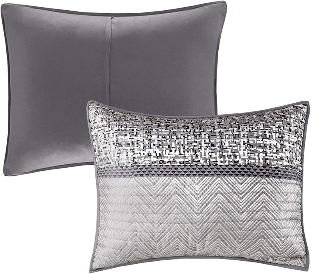 Madison Park King Quilt Set Lustrous Jacquard & Glitter Accent Coverlet Set - All Season, Lightweight Quilt Set, Shams, Decorative Pillow, King/Cal King Chevron Grey/Taupe