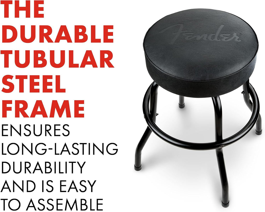 Fender Embossed Black Logo Swivel Barstool, Great Gifts for Dad, with 1 Year Limited Warranty, Simple Assembly, Black/Black, 24'