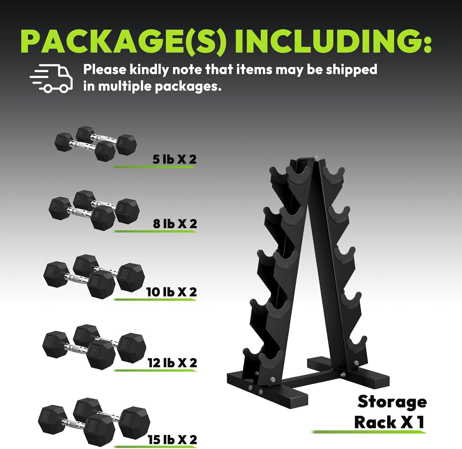 HANDBODE Rubber Coated Hex Dumbbell Set with A-Frame Rack, 100 lb - 550 lb Multiple Options Weight, Hexagon Non-Rolling Shape, Ergonomic Knurled Handle, Home Gym Equipment for Strength Training