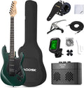 AODSK Electric Guitar, 39' Beginner Electric Guitar Kit, Matte Finish, HSS Pickups, Guitar Starter Kit with AMP, Includes Digital Tuner, Strings, Pick, Vibrato Bar, Capo, Strap, Gig Bag (Green)