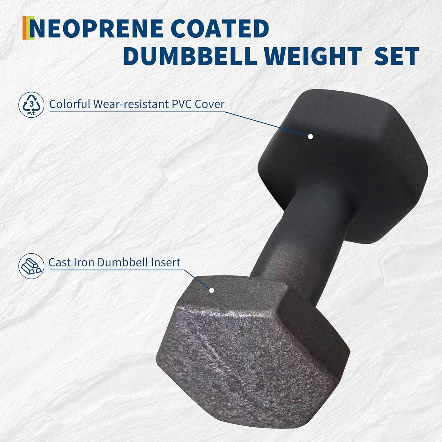 PVC Coated Dumbbell Set, Hexagon Weights Dumbbells Set with Rack/Box, Packed in Pairs, Anti-Slip, Multiple Weight Options, Workout Equipment for Home Gym