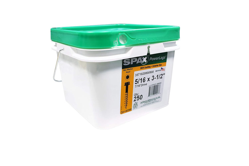 SPAX 5/16' x 3-1/2' Exterior Hex Head Structural Wood Lag Screws Powerlags Hex (250 EA) Bulk Pail Bit Included Heavy Duty Rust Resistant