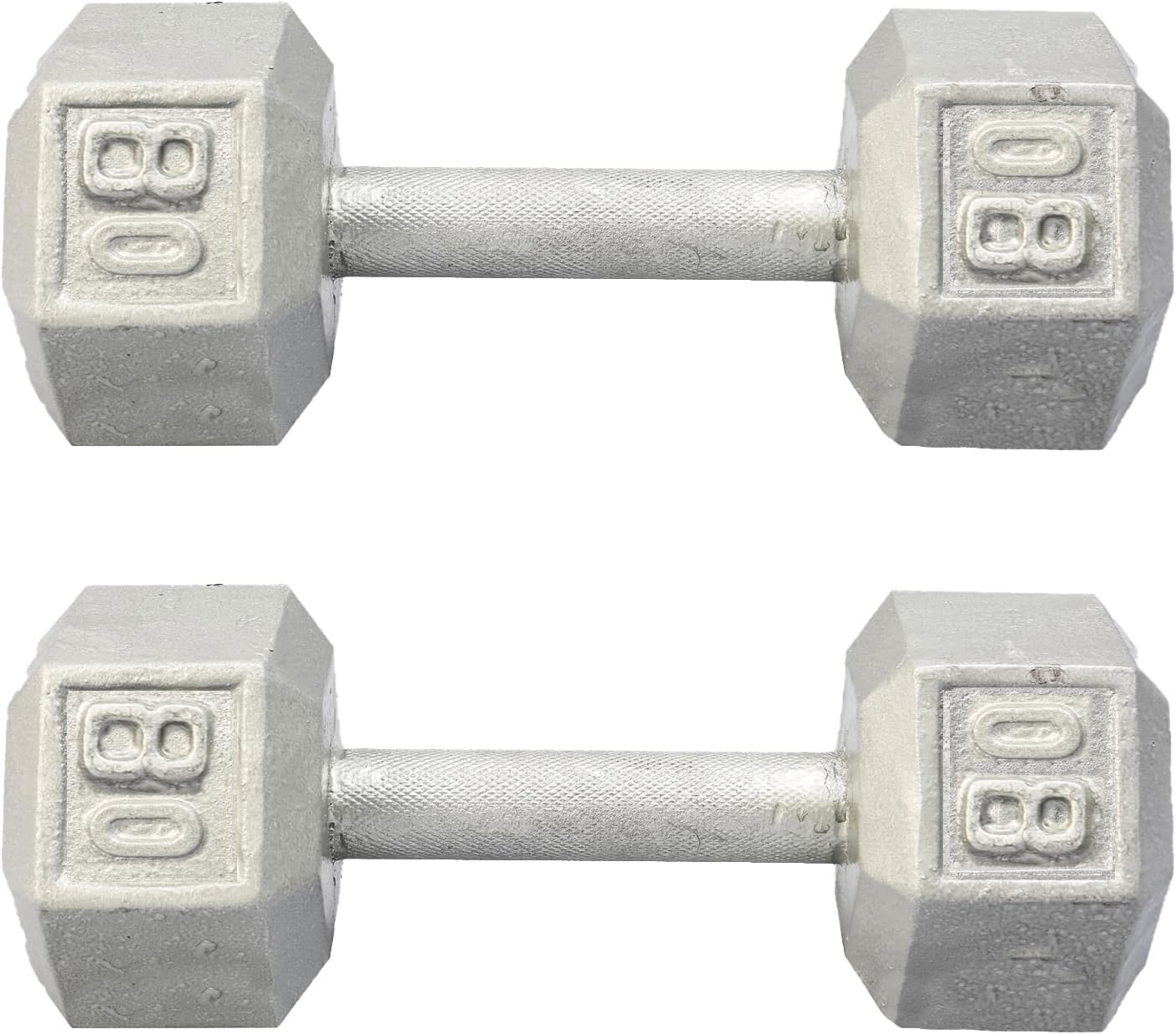 Hydra Fitness Exchange Cast Iron Hex Dumbbell 3 lb to 100 lb (in Single & Pair) - Solid Hexagon Silver Coating Dumbbell Set Strength Training Free Weights for Women & Men Residential Only