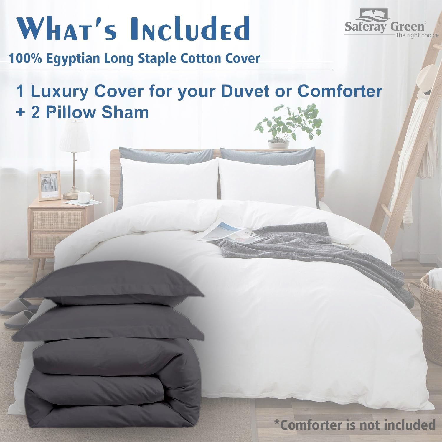100% Cotton Oversized King plus 3 Piece Duvet Cover set 128x120 inch Breathable Luxury Soft & Cozy | Durable and Fade Resistant | Double Hem-Stitched Sateen Weave (Oversized King plus, Gray)
