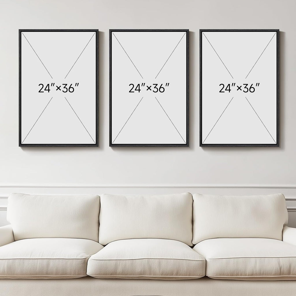 Large Framed Black and White Abstract Wall Art for Living Room, 3 Piece Big Modern Canvas Prints Paintings Artwork for Walls, Minimalist Abstract Art Pictures for Hallway, Office Wall Decor 24x36 In