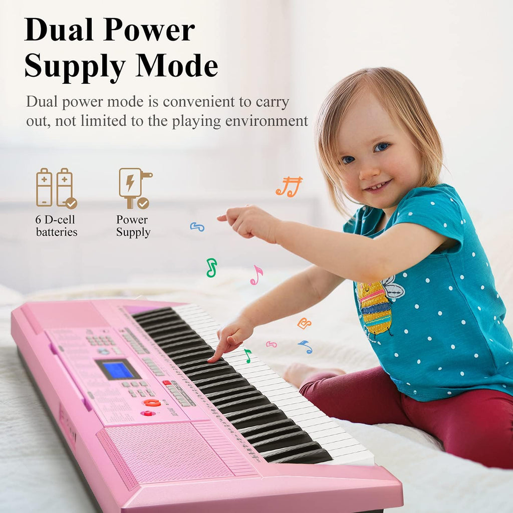 Eastar Electronic Keyboard Piano Kit 61 Key for Beginner, Children Digital E Piano with Stand, Bench, Music Stand and Microphone, Pink, Musical Instrument Birthday Gifts for Kids Girls Daughter