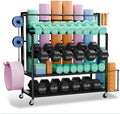 Dumbbell Rack Weight Stand Only - Adjustable Weight Rack for Dumbbells, Home Gym Storage Rack for Yoga Mat Foam Roller Kettlebells, Workout Equipment Storage Organizer With Wheels