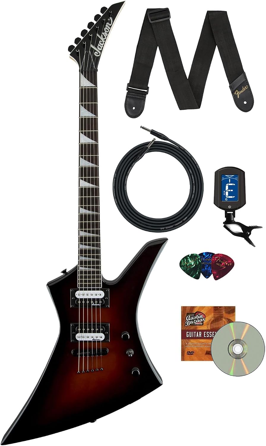 Jackson JS Series Kelly JS32T Electric Guitar HH Bundle with Instrument Cable, Guitar Strap, Tuner, Picks, and Austin Bazaar DVD