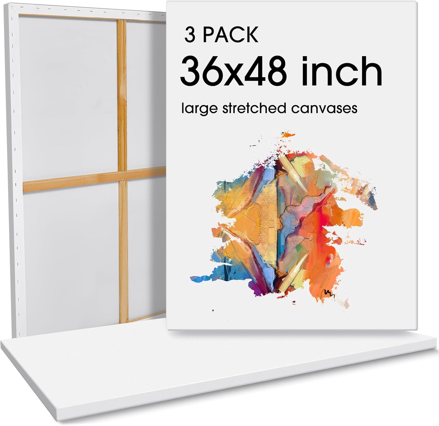 Sherr 6 Pcs 48 x 36 Inch Large Canvas for Painting Cotton Stretched Canvas Blank White Canvases Triple Primed Painting Profile Blank for Watercolor Acrylics Oil