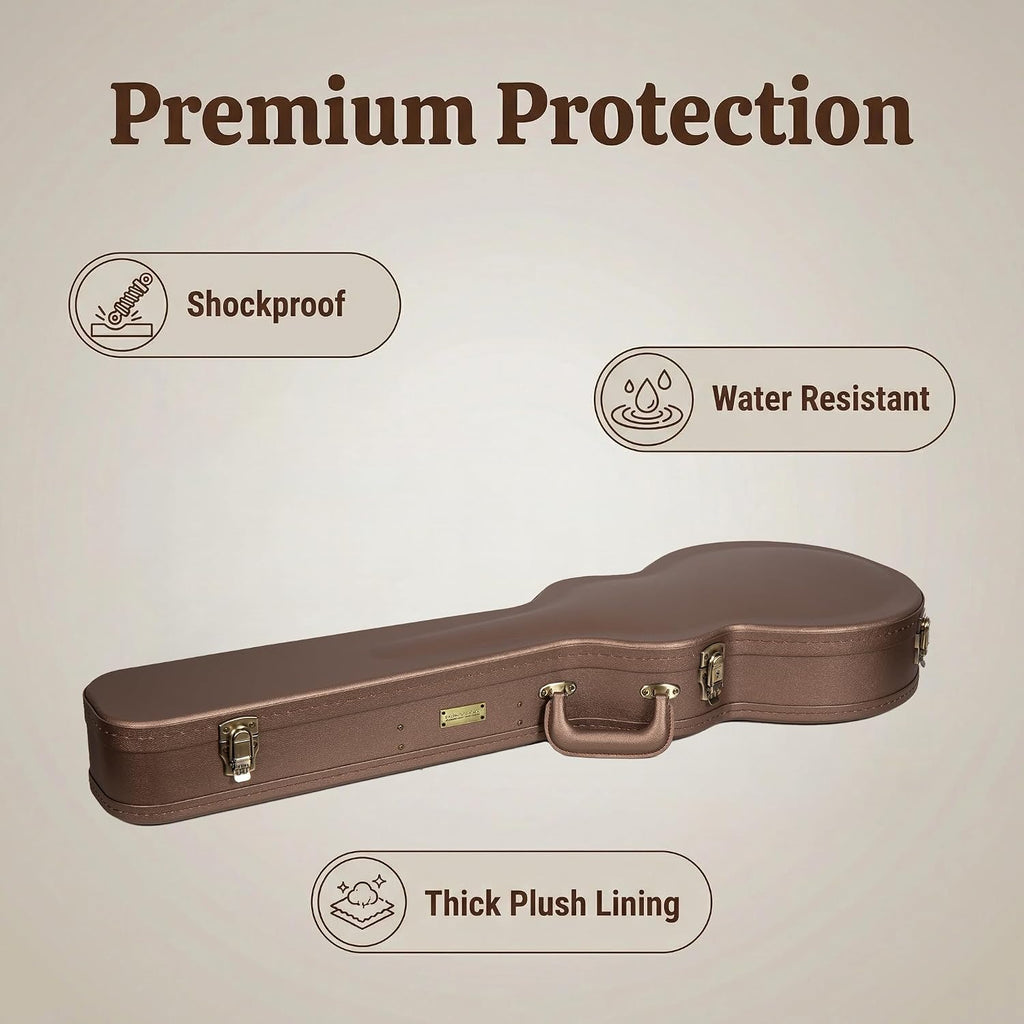 Crossrock Wooden Electric Guitar Case for Les Paul Style | Chocolate Brown Finish, Purple Velvet Interior, Lock – Designer Series(CRW520LCB)
