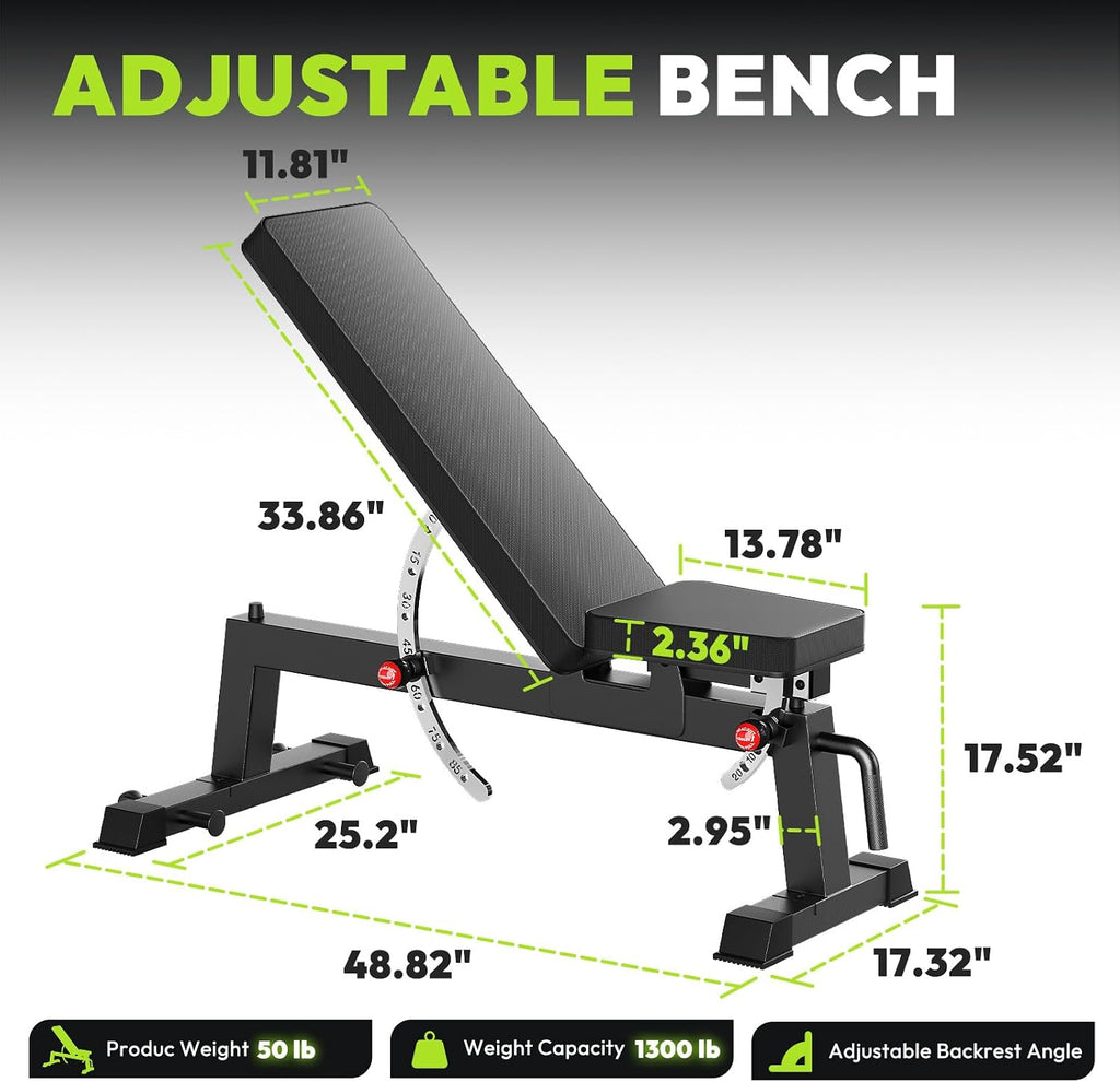 HANDBODE Adjustable Weight Bench for Full Body Workout, 1300 LBS Weight Capacity Bench Press Bench of Home Gym Strength Training, Incline Upright Flat Utility Workout Bench with Fast Adjustment