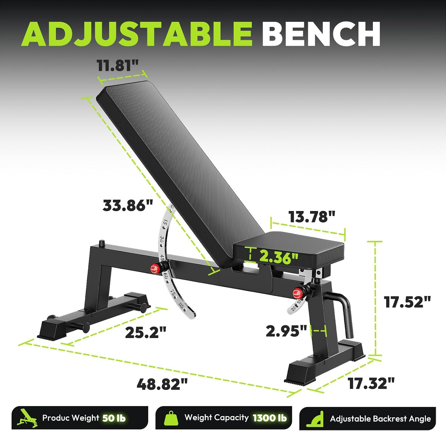 HANDBODE Adjustable Weight Bench for Full Body Workout, 1300 LBS Weight Capacity Bench Press Bench of Home Gym Strength Training, Incline Upright Flat Utility Workout Bench with Fast Adjustment