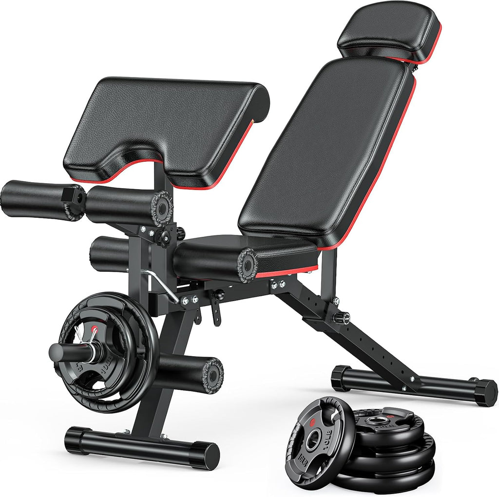 XDDIAS Workout Bench, Adjustable Weight Bench with Leg Extension and Leg Curl, Extended Headrest, 900LBS Preacher Curl Bench Incline Decline Flat Workout Bench for Home Gym Full Body Exercise