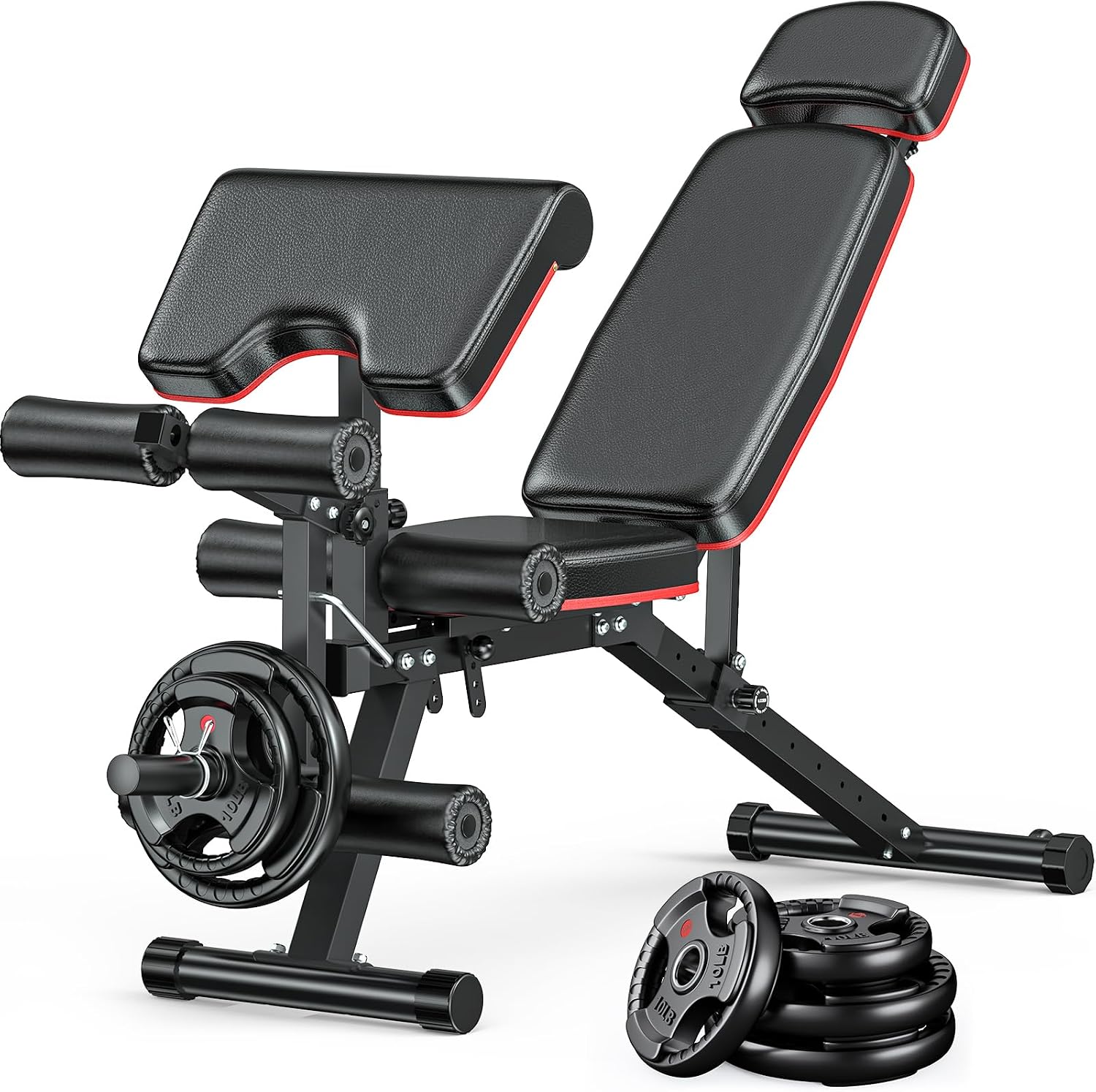 XDDIAS Workout Bench, Adjustable Weight Bench with Leg Extension and Leg Curl, Extended Headrest, 900LBS Preacher Curl Bench Incline Decline Flat Workout Bench for Home Gym Full Body Exercise
