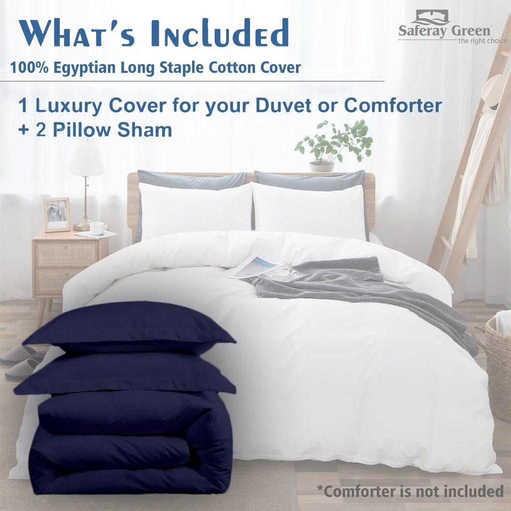 Duvet Cover Oversized King Plus 120x128 3 Piece Egyptian Cotton Luxury Soft & Breathable All Season 600 Thread Count with Zipper Closure & Corner Ties Comforter Cover Navy Blue